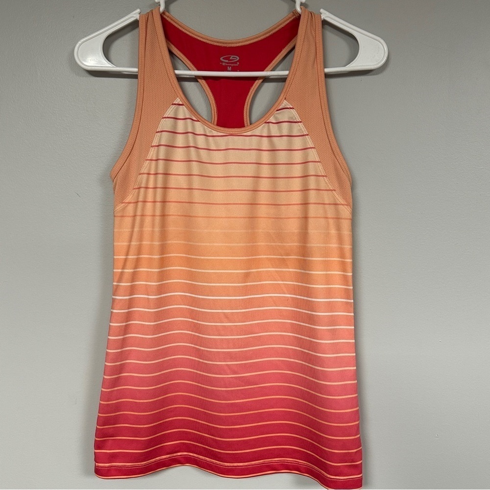 Champion Activewear Orange Striped Tank Top Built In Shelf Bra, M